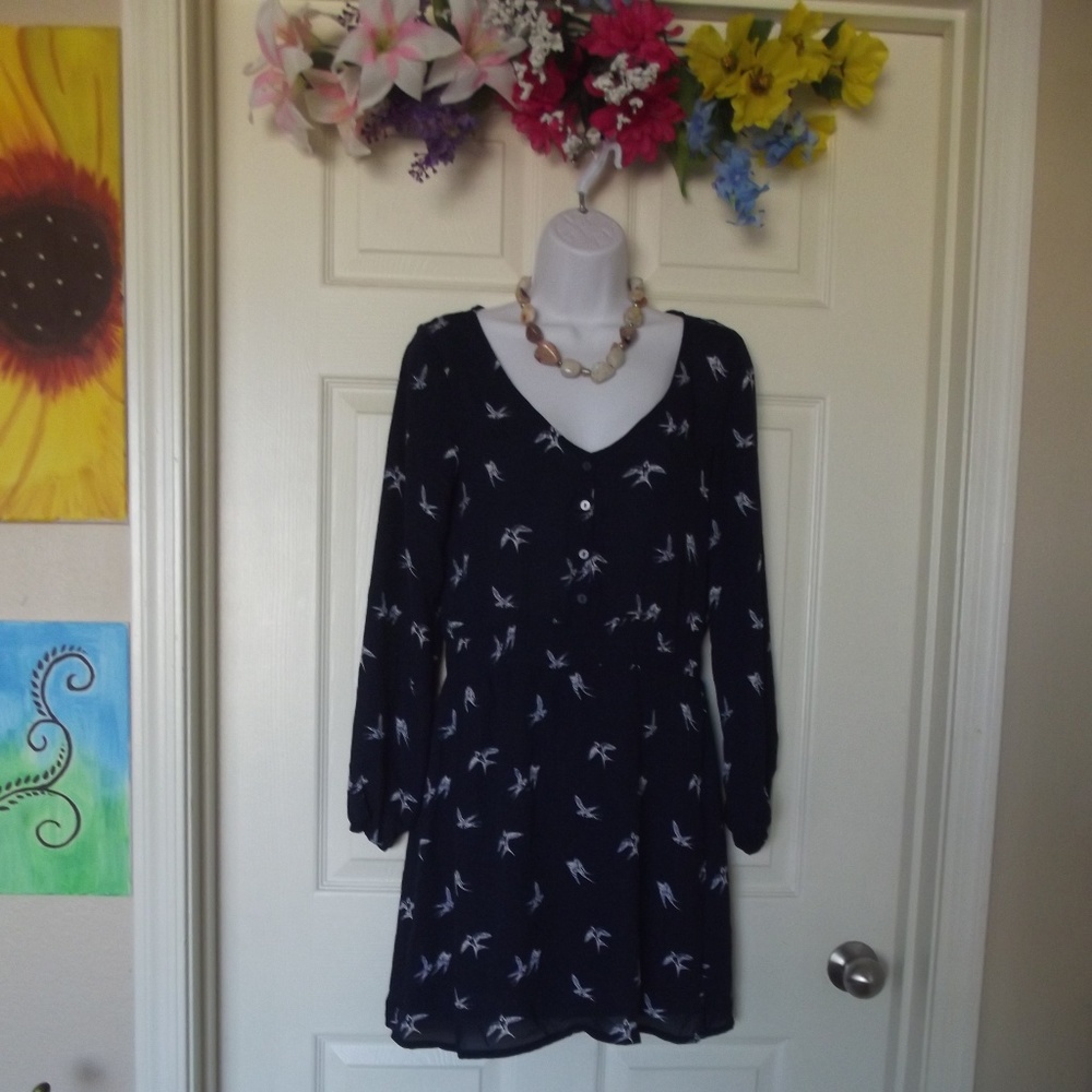 H&M Divided Navy Blue Dress with Sparrows
